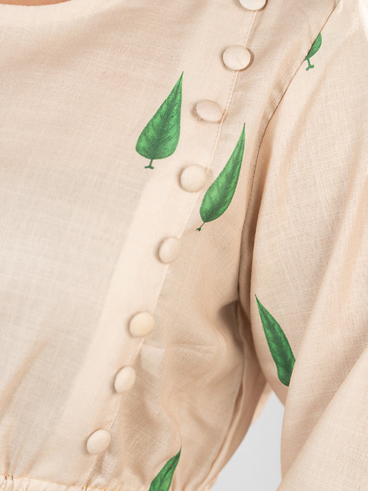 Button placket detail on the Cream Cypress Tree Kurta