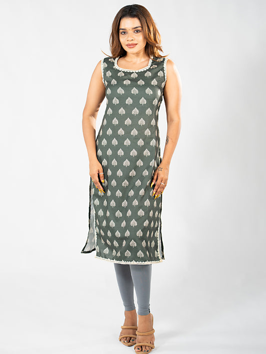 Peacock Lace Kurta in Teal Green — full front view on model