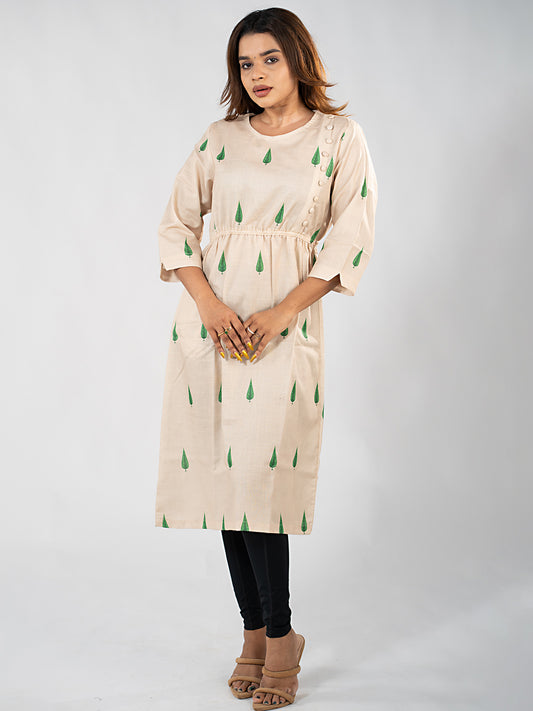 Cypress Tree Kurta in Cream — full front view on model