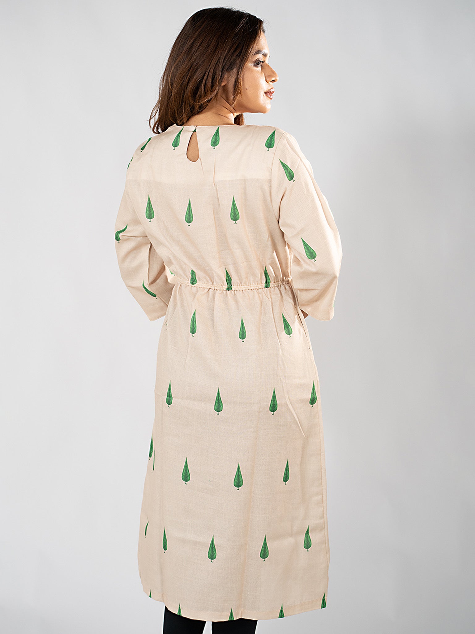 Cypress Tree Kurta in Cream — back view on model